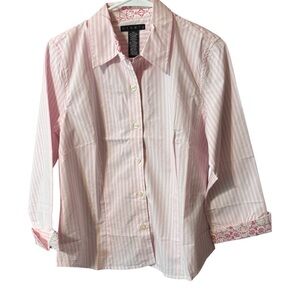 Ninety Pink White Striped Button Down Shirt Women’s Medium